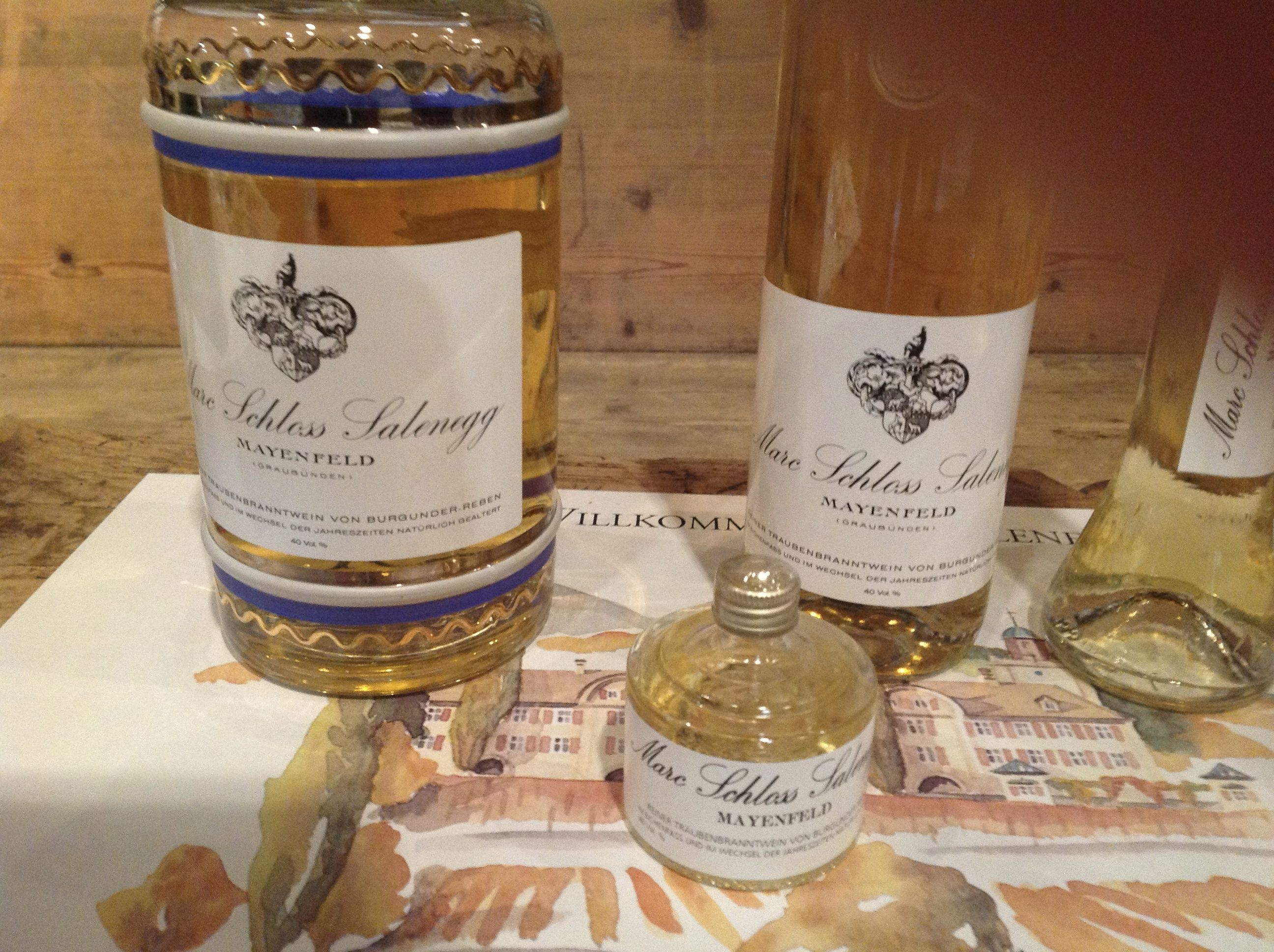 Schloss Salenegg products including marc, verjus and essig (Photo P. Hunt 2013)