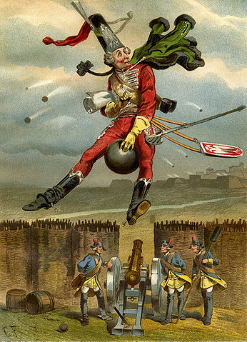 Gottfried Franz, "Munchausen Riding the Cannon Ball" circa 1896 (image public domain)